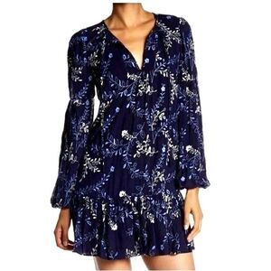 Parker Liberty dress 2 navy blue embroidered floral mini print long sleeve $298